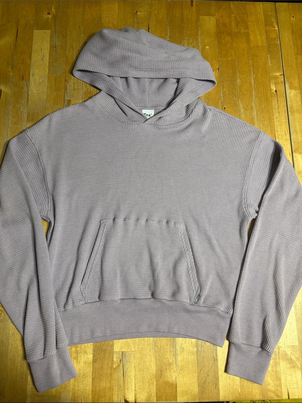 TNA Lavender Waffle-Knit Hooded Sweatshirt